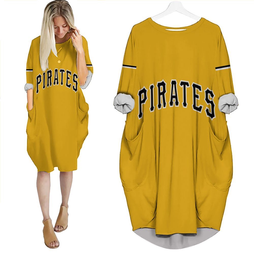 Personalized Pittsburgh Pirates 00 Anyname Majestic Gold Inspired Style Gift For Pittsburgh Pirates Fans Batwing Pocket Dress PD2222