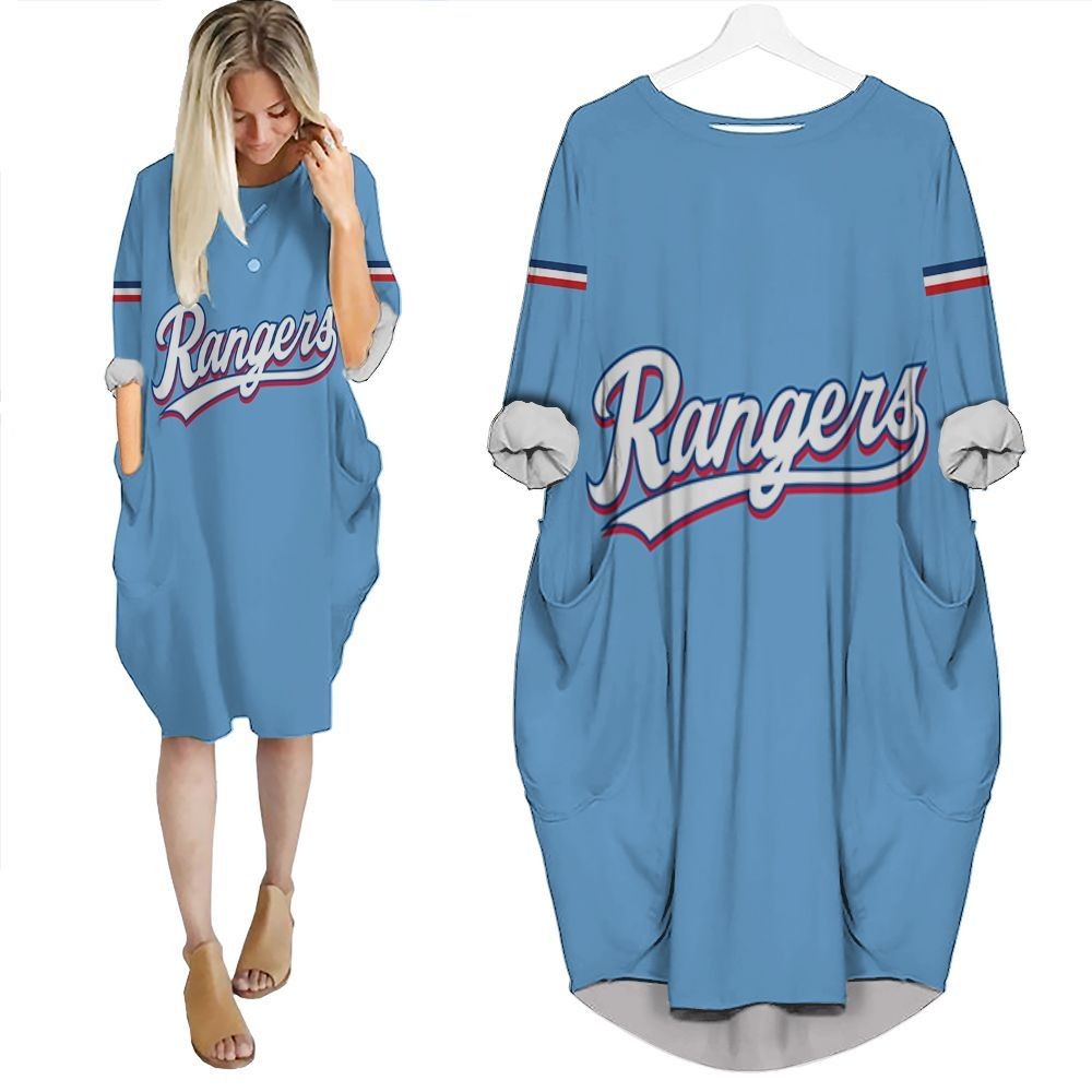 Personalized Texas Rangers 00 Any Name 2020 Mlb Team Light Blue Inspired Style Batwing Pocket Dress PD2236