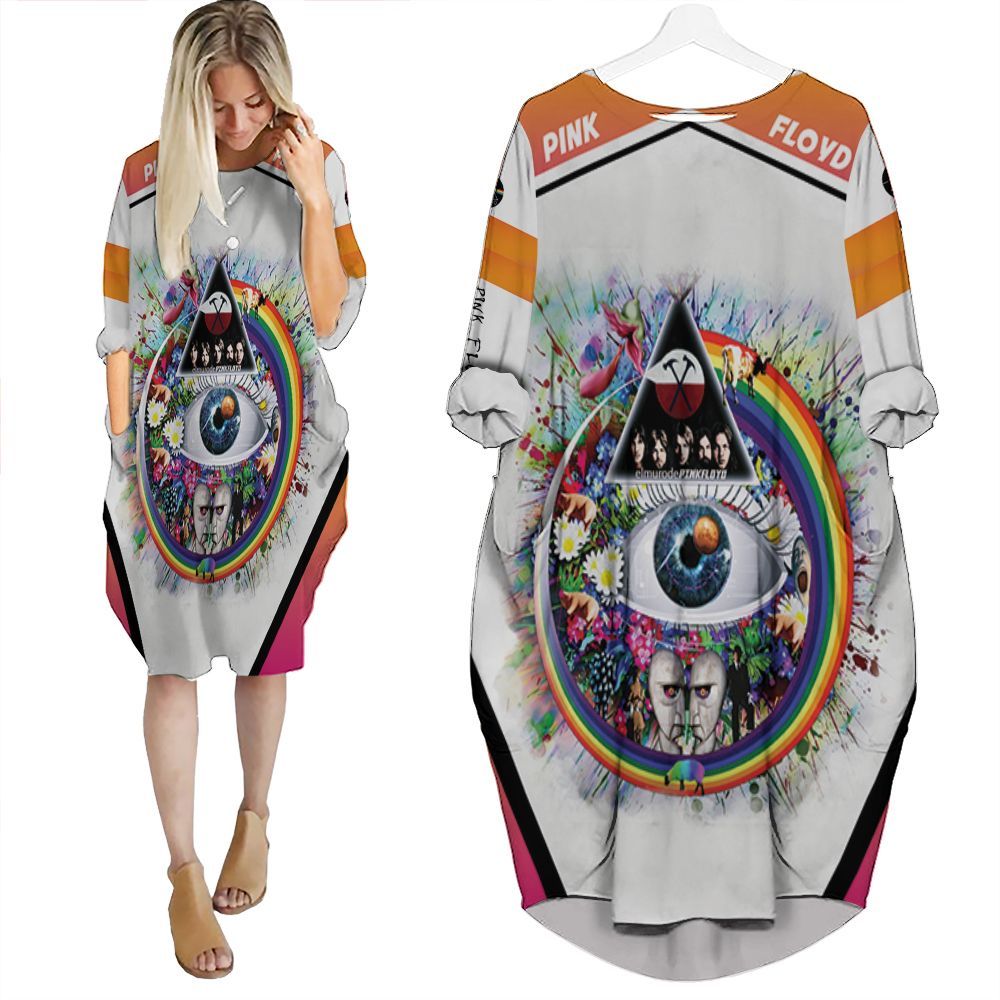 Pink Floyd Rainbow Triangle Glass Eye Batwing Pocket Dress PD2134