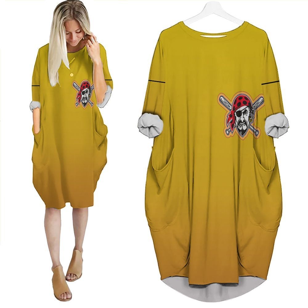 Pittsburgh Pirates 24 Barry Bonds Throwback Mlb Yellow Inspired Style Gift For Pittsburgh Pirates Fans Batwing Pocket Dress PD2152