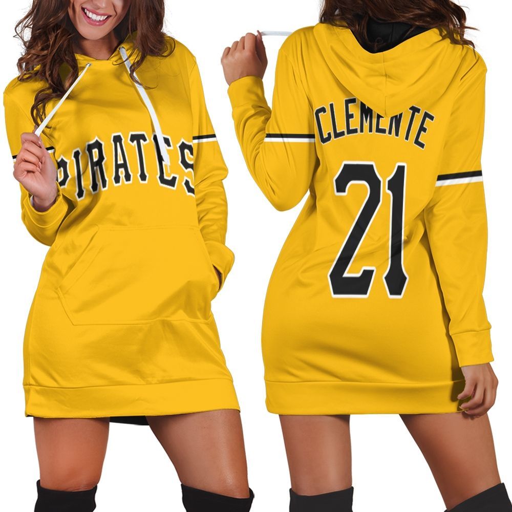 Pittsburgh Pirates Roberto Clemente #21 MLB Official Gold 2019 3D Hoodie Dress