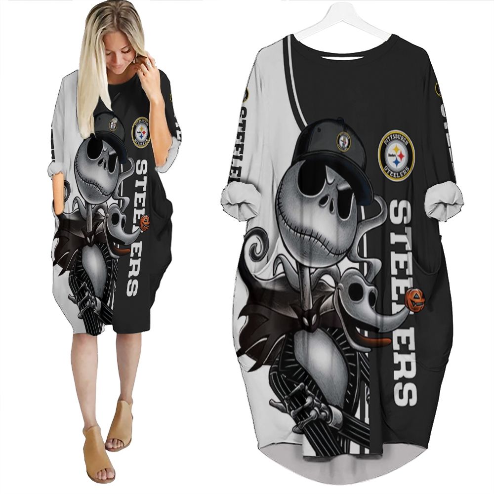 Pittsburgh Steelers Jack Skellington And Zero Batwing Pocket Dress PD2194