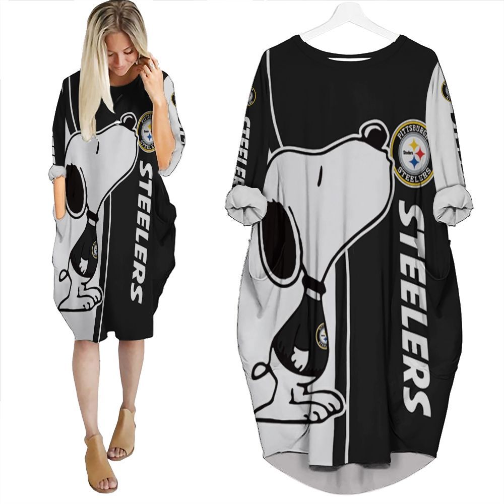 Pittsburgh Steelers Snoopy Lover 3D Printed Batwing Pocket Dress PD2413