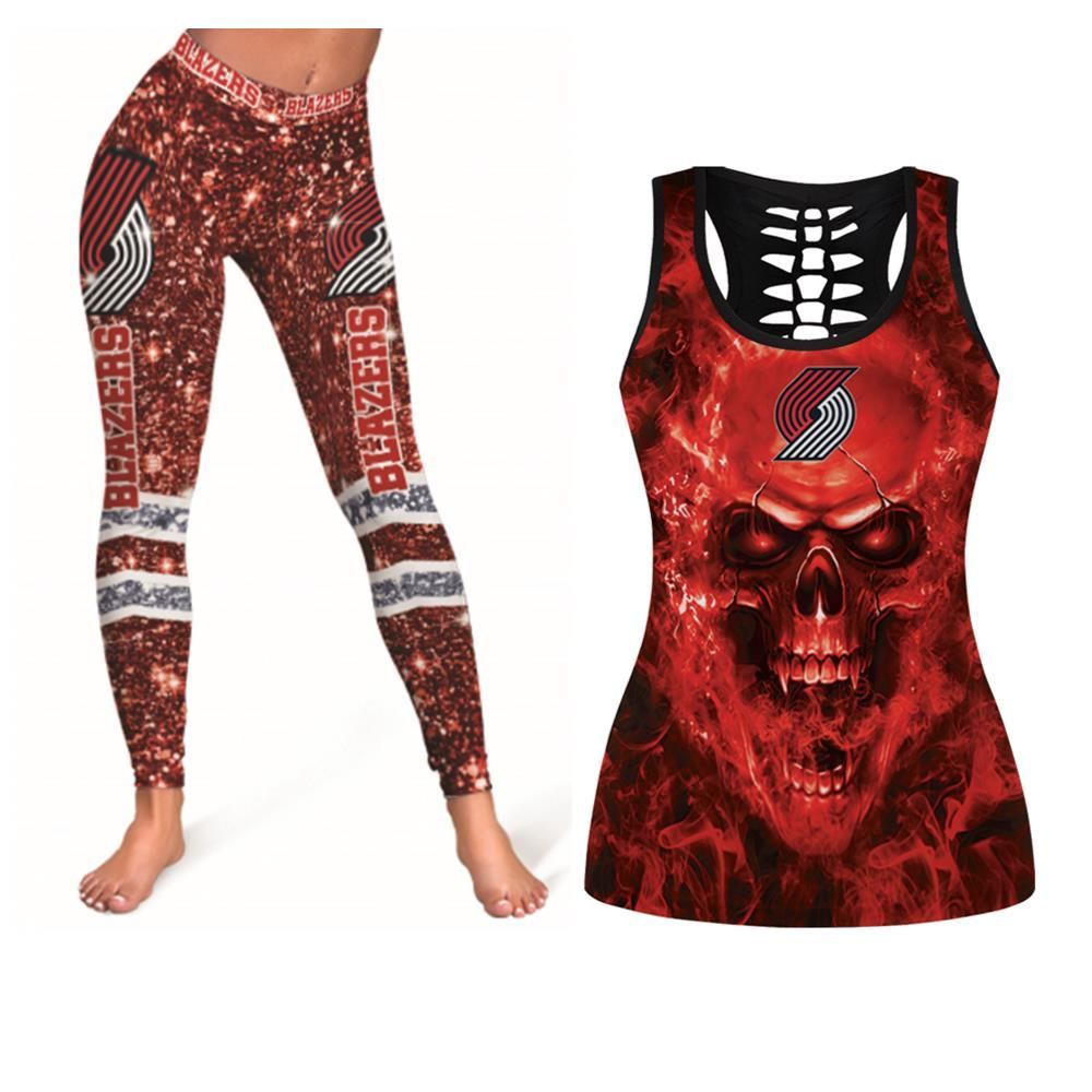 Portland Trail Blazers NBA Fan Skull Legging Tanktop Woman For Portland Trail Blazers Fans