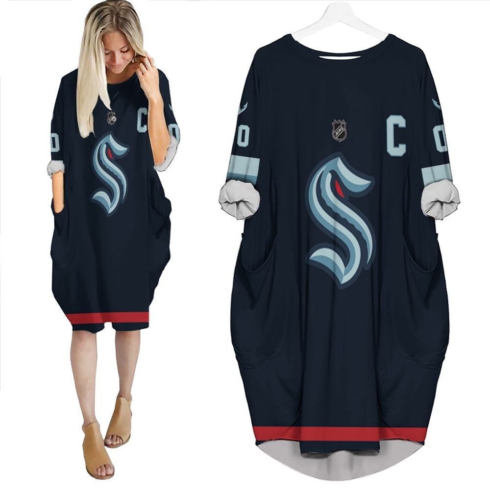 Seattle Kraken Nhl Ice Hockey Team Logo 2020 Blue 3D Custom Gift For Seattle Fans Batwing Pocket Dress PD2251