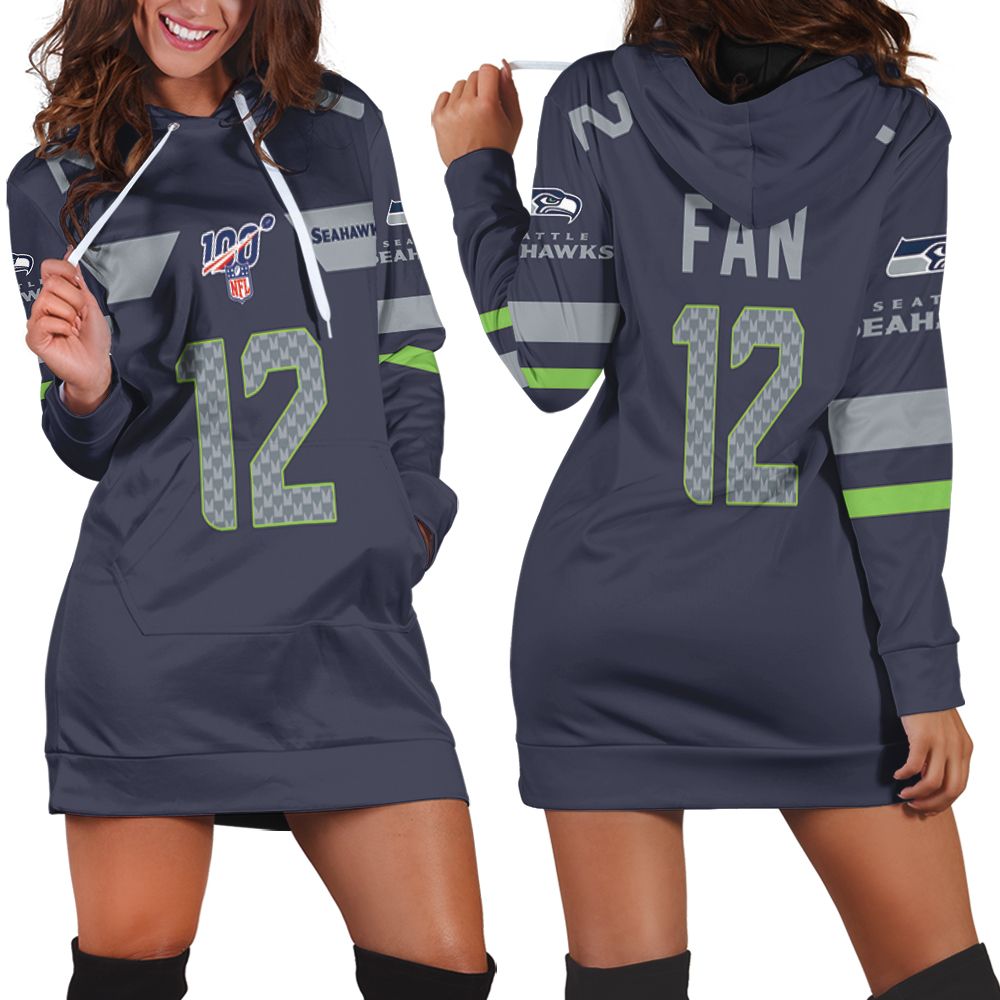 Seattle Seahawks Fan #12 Nfl American Football Navy 100Th Season 3D Gift For Seahawks Fans Hoodie Dress