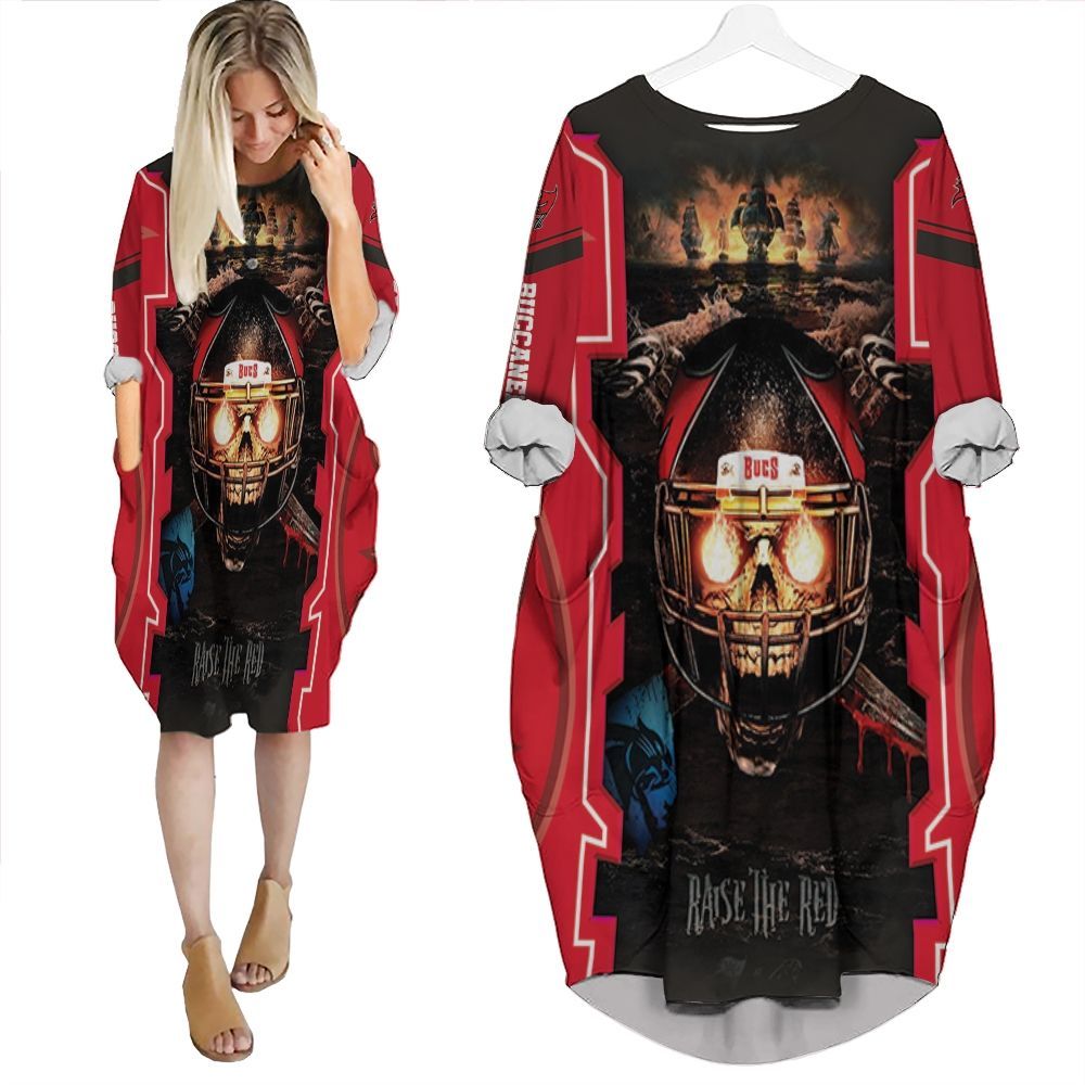 Tampa Bay Buccaneers Fire Skull Raised The Red Nfc South Champions Super Bowl 2021 Personalized Batwing Pocket Dress PD2594