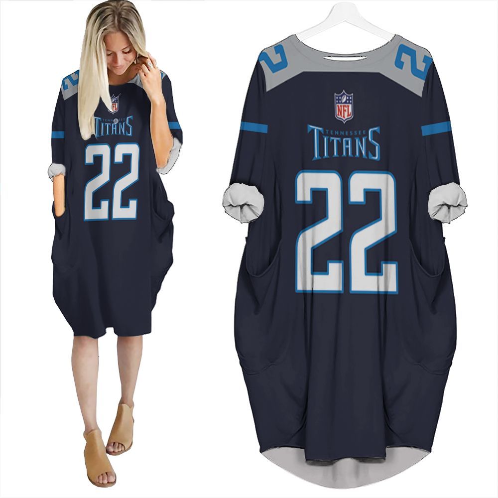 Tennessee Titans Derrick Henry #22 Great Player Nfl New Game Navy 2019 3D Batwing Pocket Dress