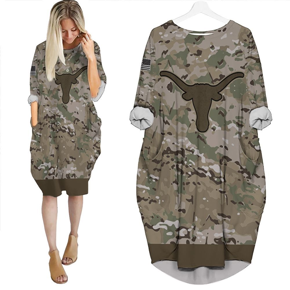 Texas Longhorns Camouflage Pattern 3D Personalized Batwing Pocket Dress PD2956