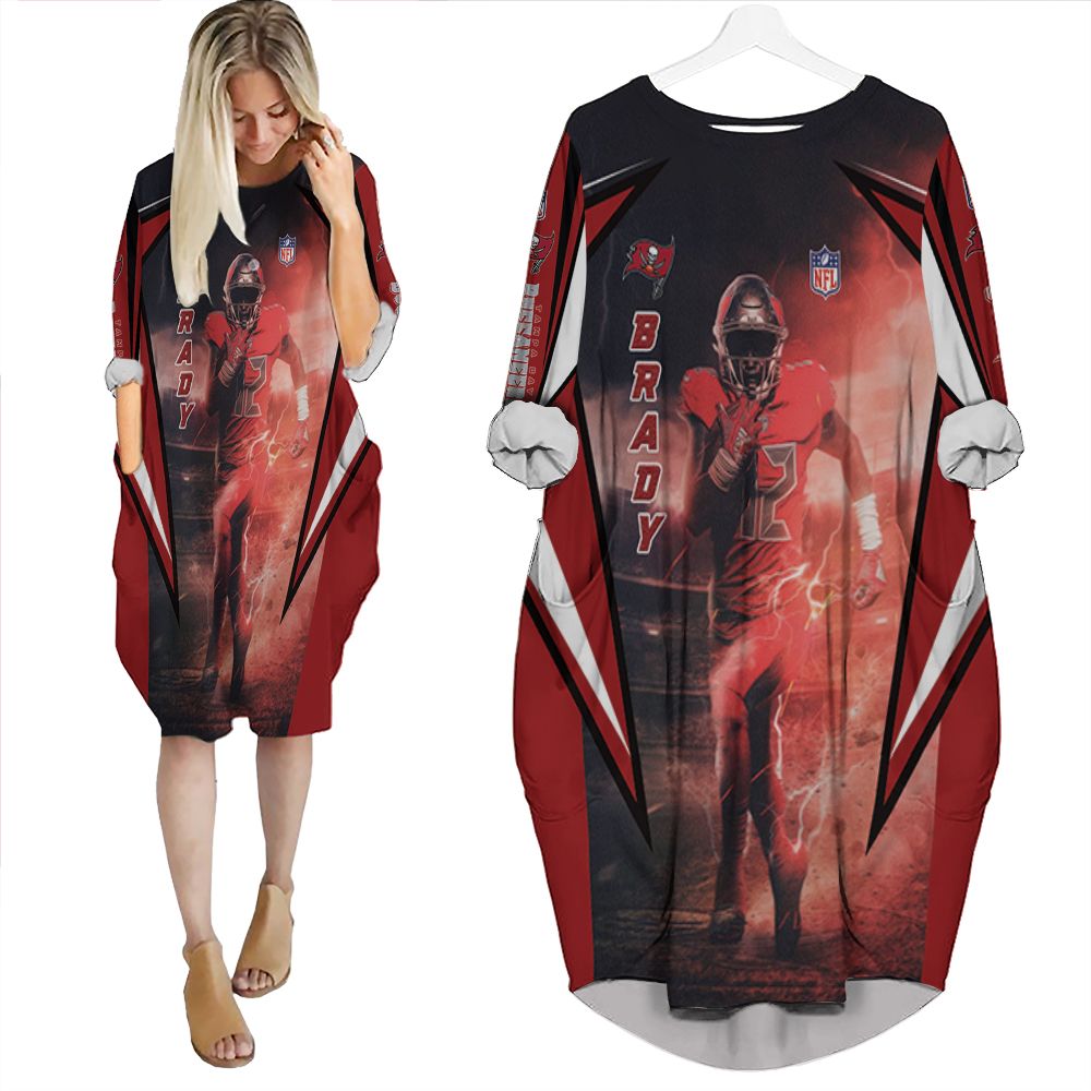 Tom Brady 12 Tampa Bay Buccaneers Flag Nfc South Division Champions Super Bowl 2021 Batwing Pocket Dress PD2888