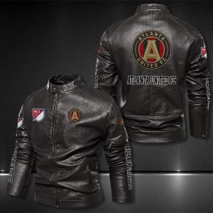 Atlanta United Fc Motor Collar Leather Jacket For Biker Racer