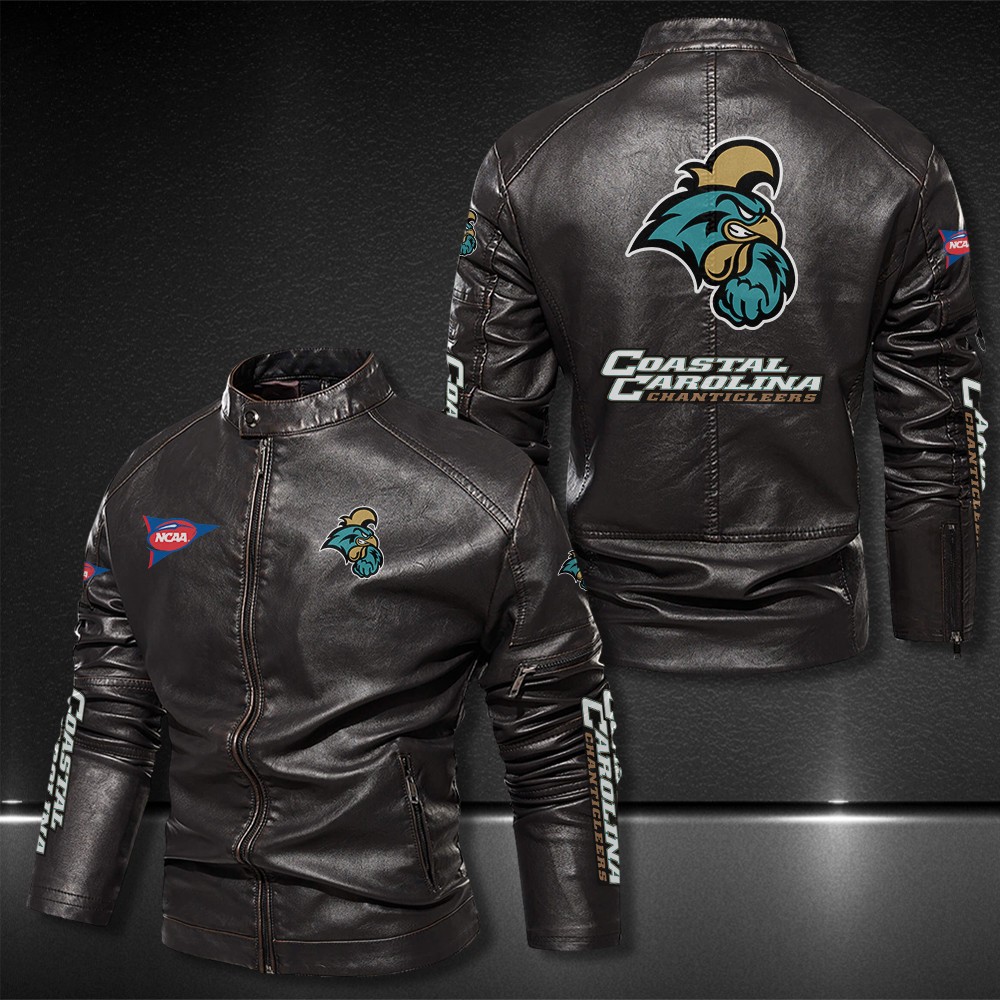 Coastal-Carolina-Chanticleers-Motor-Collar-Leather-Jacket-For-Biker-Racer Coastal Carolina Chanticleers Motor Collar Leather Jacket For Biker Racer