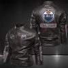 Edmonton Oilers Motor Collar Leather Jacket For Biker Racer