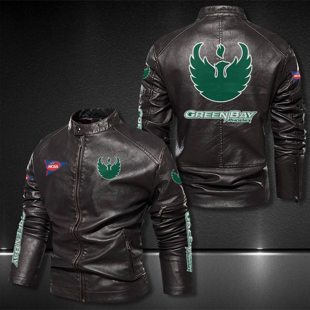 Green-Bay-Phoenix-Motor-Collar-Leather-Jacket-For-Biker-Racer Green Bay Phoenix Motor Collar Leather Jacket For Biker Racer