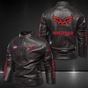 Hartford Hawks Motor Collar Leather Jacket For Biker Racer