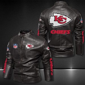 Kansas City Chiefs Motor Collar Leather Jacket For Biker Racer