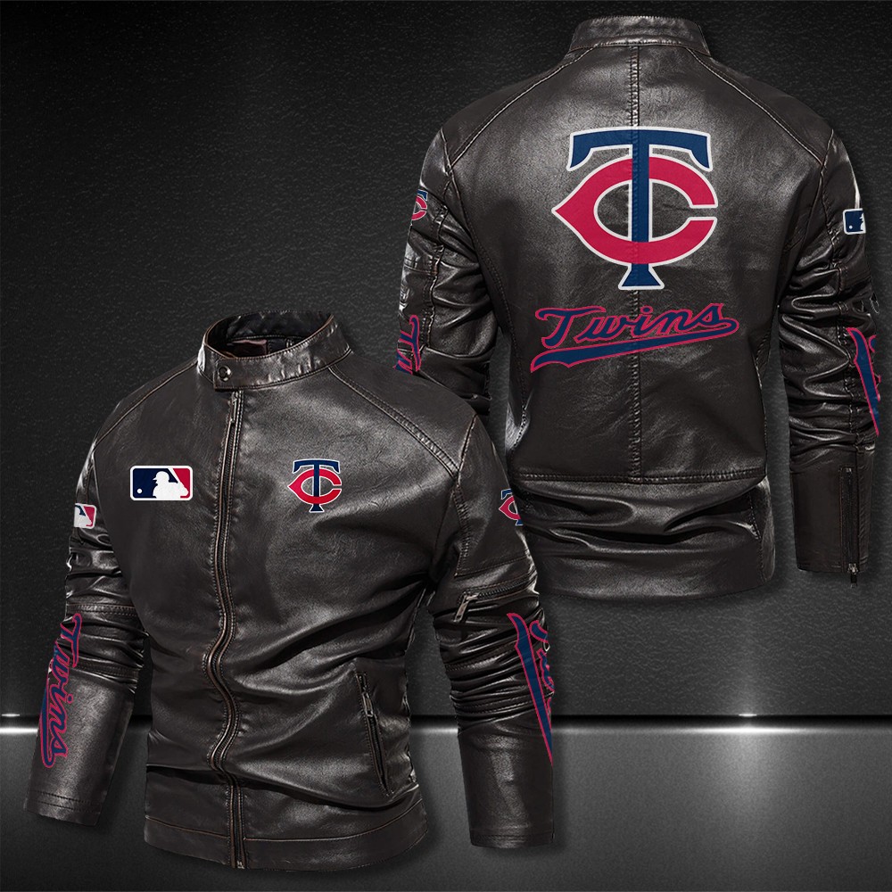 Minnesota Twins Motor Collar Leather Jacket For Biker Racer – We sell ...