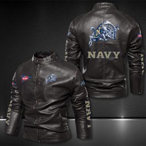 Navy Midshipmen Motor Collar Leather Jacket For Biker Racer