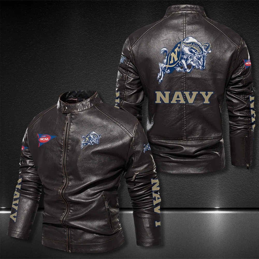 Navy-Midshipmen-Motor-Collar-Leather-Jacket-For-Biker-Racer Navy Midshipmen Motor Collar Leather Jacket For Biker Racer