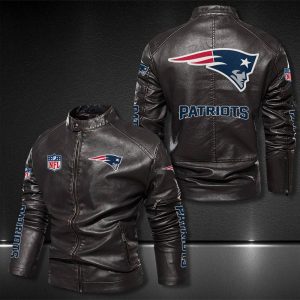 New England Patriots Motor Collar Leather Jacket For Biker Racer