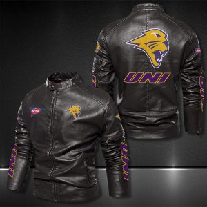 Northern Iowa Panthers Motor Collar Leather Jacket For Biker Racer