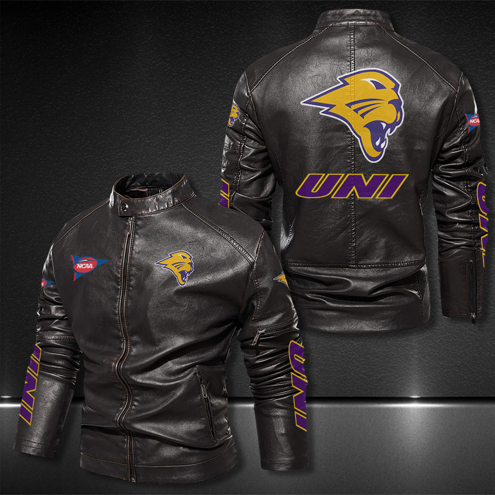 Northern-Iowa-Panthers-Motor-Collar-Leather-Jacket-For-Biker-Racer Northern Iowa Panthers Motor Collar Leather Jacket For Biker Racer