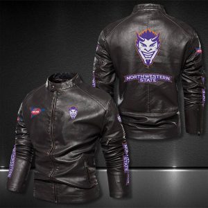 Northwestern State Demons Motor Collar Leather Jacket For Biker Racer