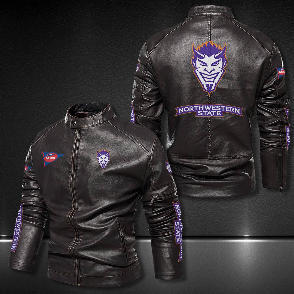 Northwestern-State-Demons-Motor-Collar-Leather-Jacket-For-Biker-Racer Northwestern State Demons Motor Collar Leather Jacket For Biker Racer