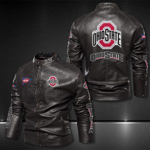 Ohio State Buckeyes Motor Collar Leather Jacket For Biker Racer