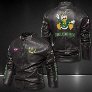 Oregon Ducks Motor Collar Leather Jacket For Biker Racer