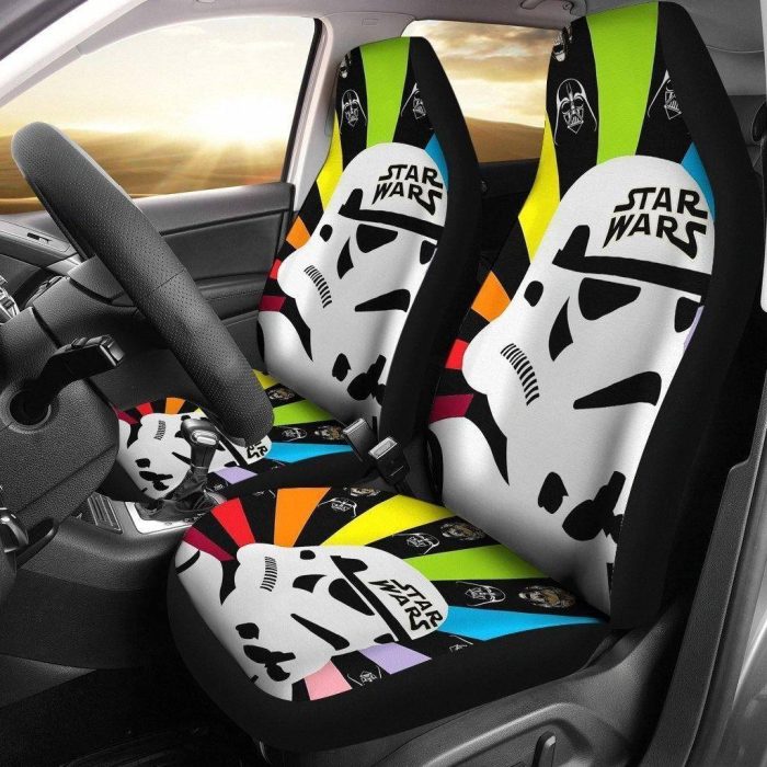 Star Wars Car Seat Covers - Car Accessories - Stormtrooper Head Colorful Retrowave Seat Covers