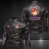 Uic Flames Motor Collar Leather Jacket For Biker Racer