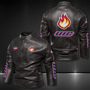 Uic Flames Motor Collar Leather Jacket For Biker Racer