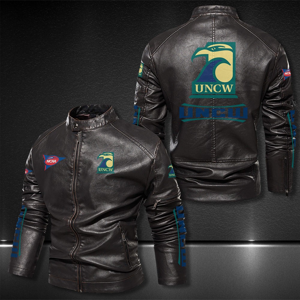 Unc-Wilmington-Seahawks-Motor-Collar-Leather-Jacket-For-Biker-Racer Unc Wilmington Seahawks Motor Collar Leather Jacket For Biker Racer