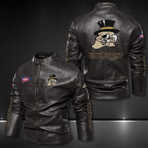 Wake Forest Demon Deacons Motor Collar Leather Jacket For Biker Racer