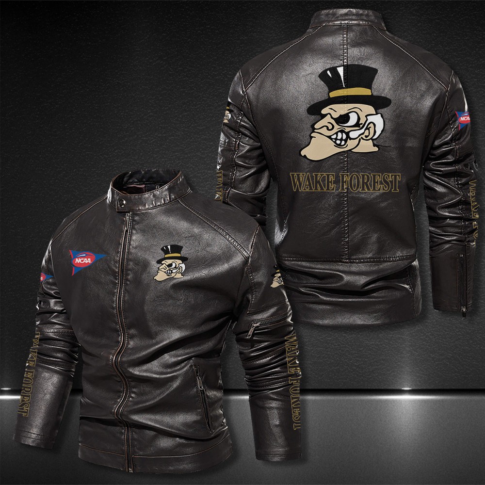 Wake-Forest-Demon-Deacons-Motor-Collar-Leather-Jacket-For-Biker-Racer Wake Forest Demon Deacons Motor Collar Leather Jacket For Biker Racer