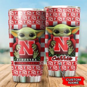 Baby Yoda Love Nebraska Cornhuskers Custom Name Tumbler 012 TB1228