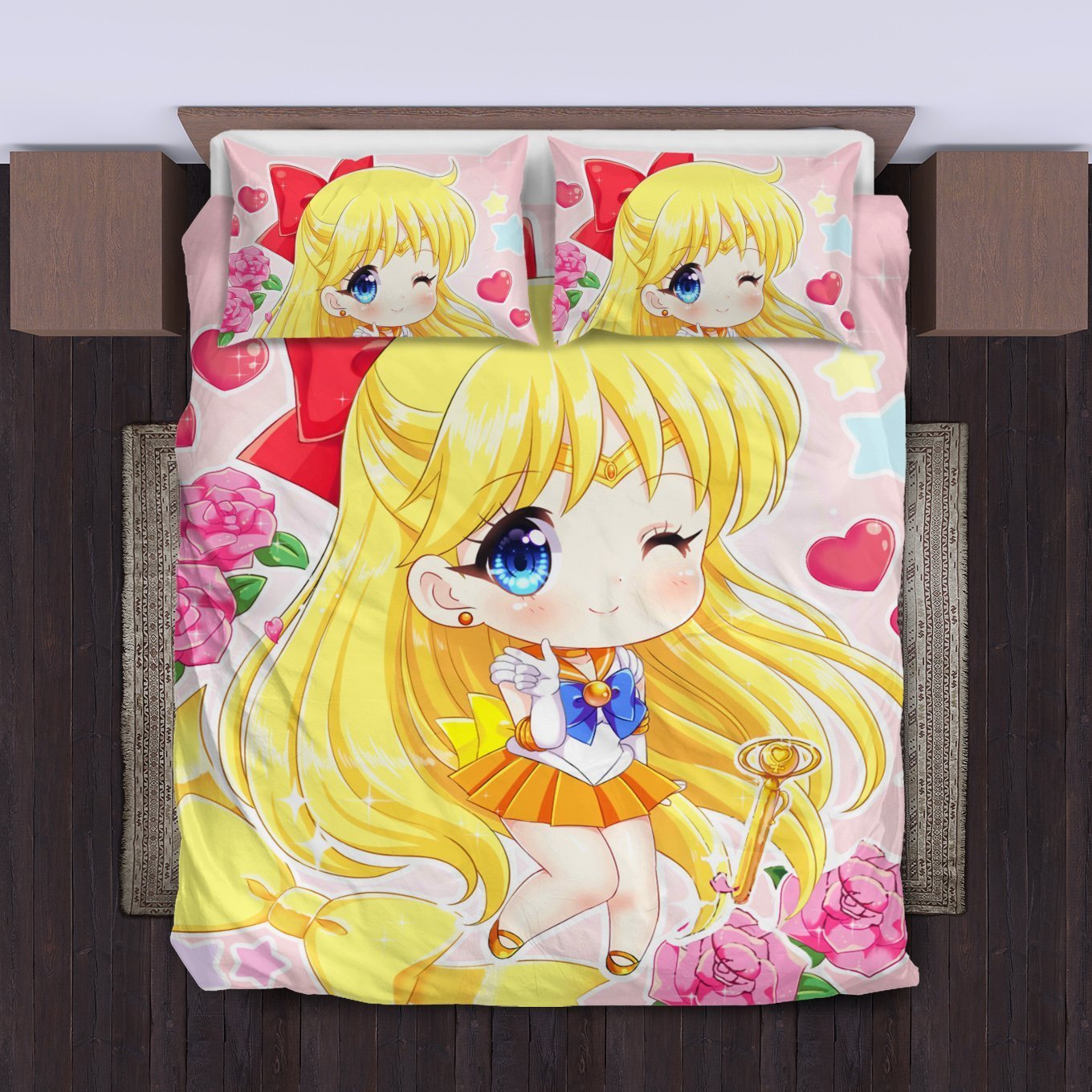 Chibi-Sailor-Venus-Bedding-Set-Duvet-Cover-Pillowcase Chibi Sailor Venus Bedding Set Duvet Cover Pillowcase