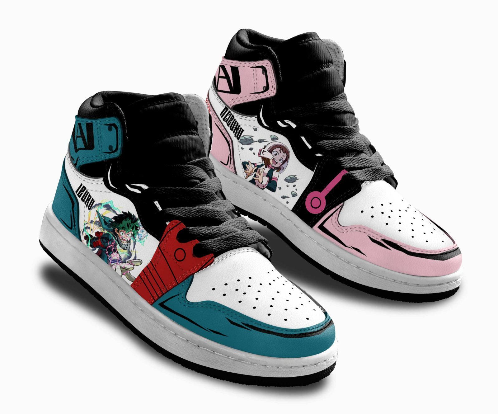 Deku-and-Ochako-Kids-Sneakers-Custom-Anime-My-Hero-Academia-Kids-Jordan-1-Shoes-1