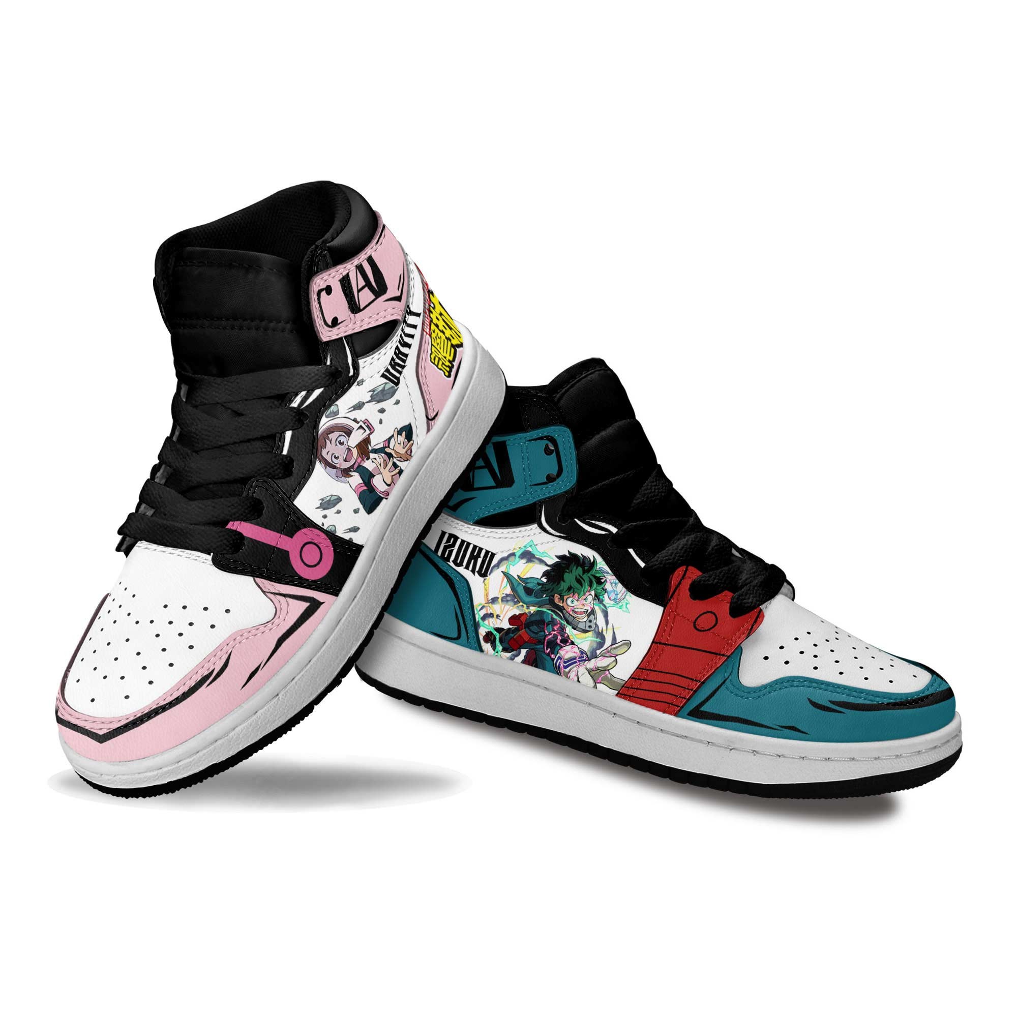 Deku-and-Ochako-Kids-Sneakers-Custom-Anime-My-Hero-Academia-Kids-Jordan-1-Shoes-2