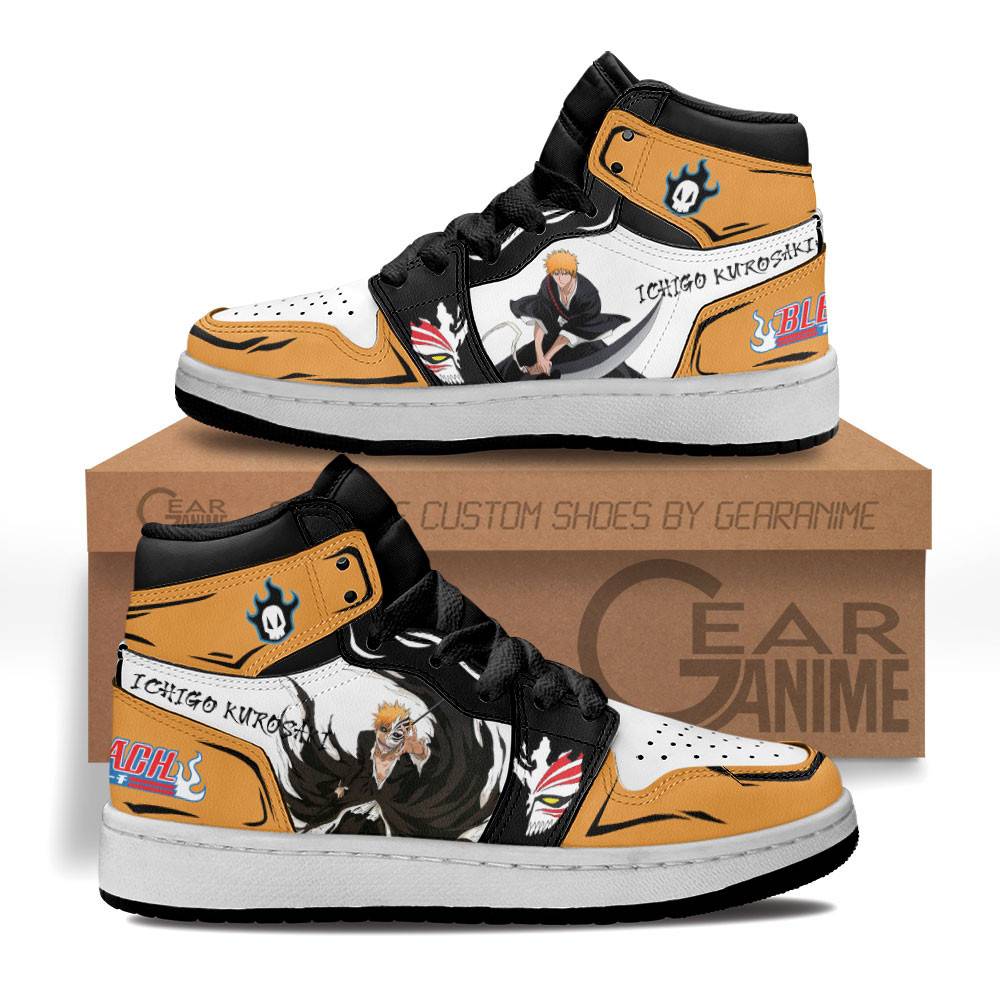 Ichigo-Kurosaki-Kids-Sneakers-Custom-Anime-Bleach-Kids-Jordan-1-Shoes Ichigo Kurosaki Kids Sneakers Custom Anime Bleach Kids Jordan 1 Shoes
