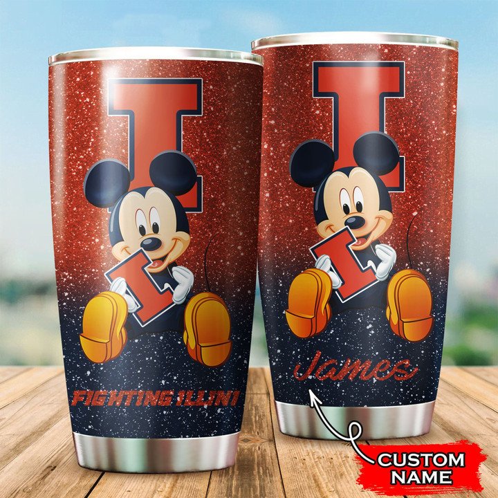 Illinois-Fighting-Illini-Mickey-Custom-Name-Tumbler-TB0823 Illinois Fighting Illini Mickey Custom Name Tumbler TB0823