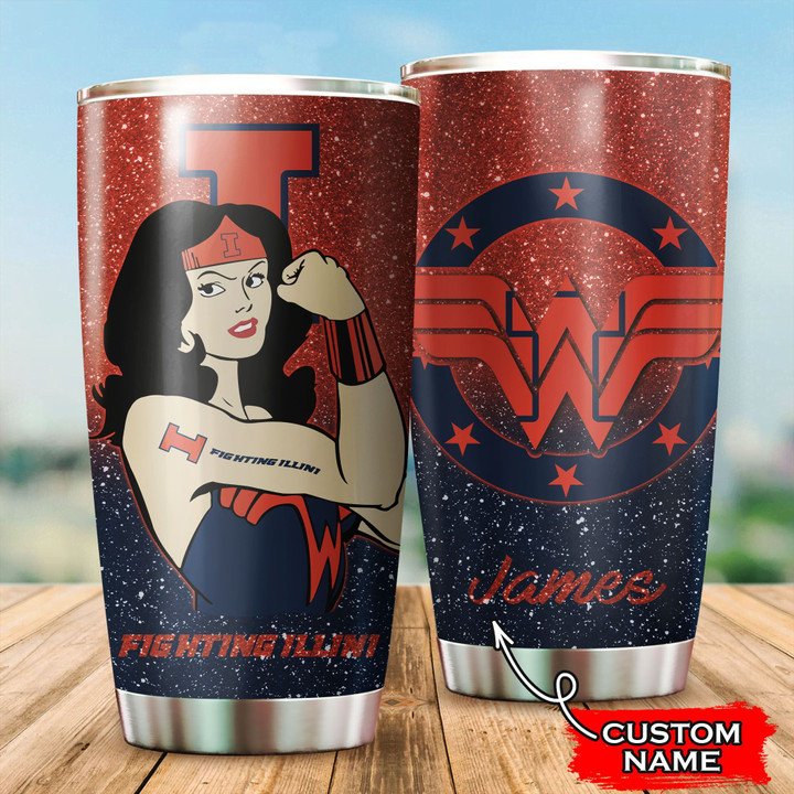 Illinois-Fighting-Illini-Wonder-Woman-Custom-Name-Tumbler-TB1465 Illinois Fighting Illini Wonder Woman Custom Name Tumbler TB1465