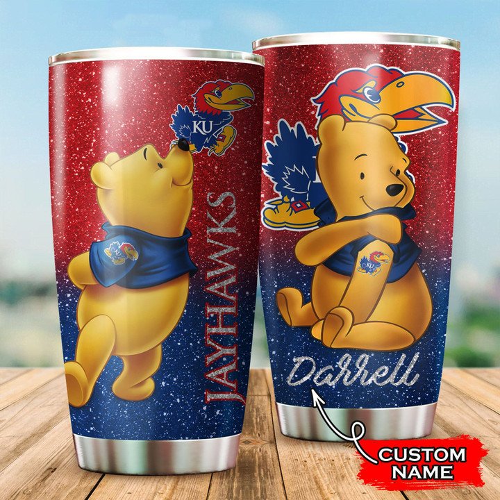 Kansas-Jayhawks-Pooh-Custom-Name-Tumbler-TB0214 Kansas Jayhawks Pooh Custom Name Tumbler TB0214