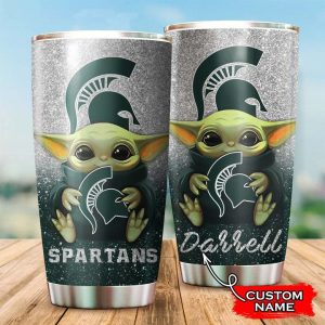 Michigan State Spartans Baby Yoda Custom Name Tumbler TB0586