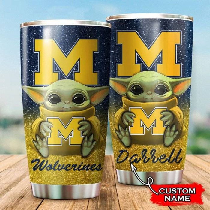 Michigan Wolverines Baby Yoda Custom Name Tumbler TB0493