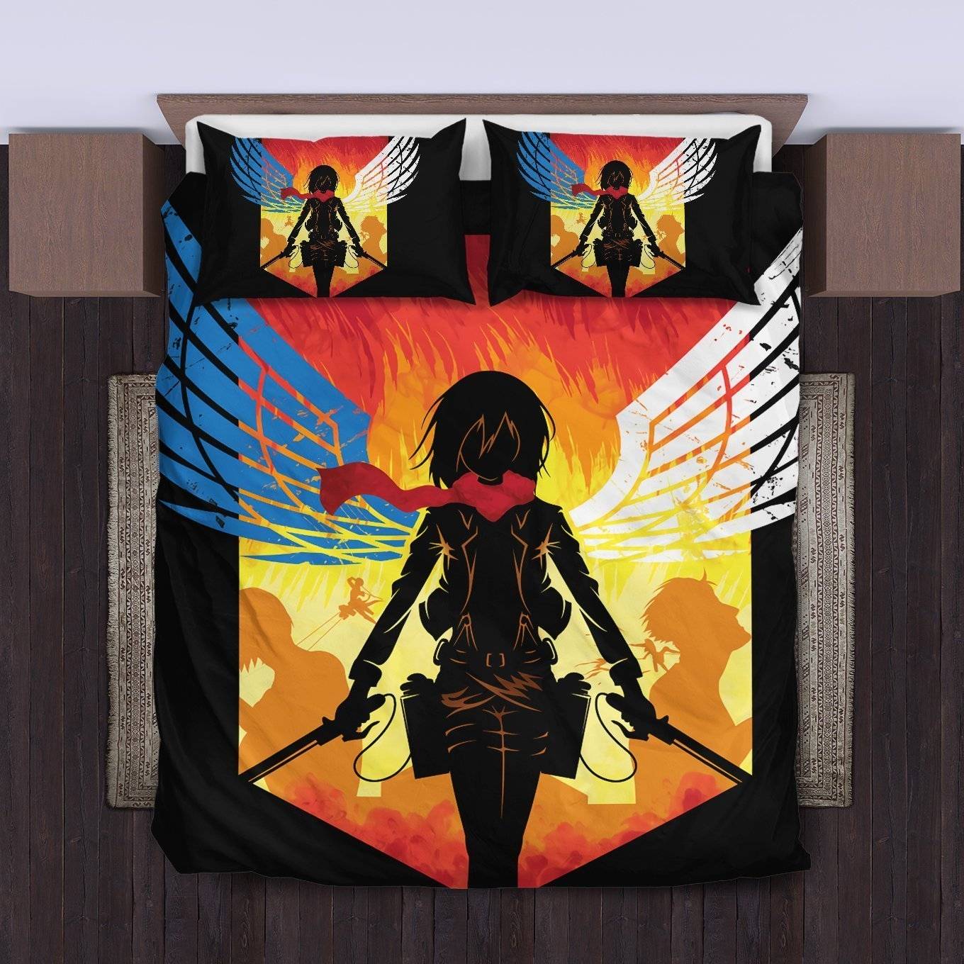 Mikasa-Attack-On-Titan-Bedding-Set-Duvet-Cover-Pillowcase Mikasa Attack On Titan Bedding Set Duvet Cover Pillowcase