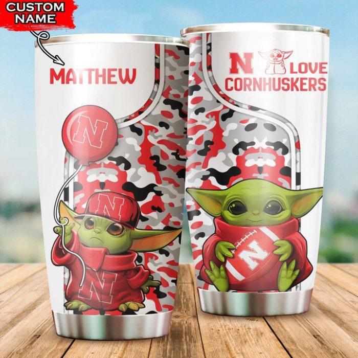 Nebraska Cornhuskers Tumbler Baby Yoda NCAA Custom Name TB2124