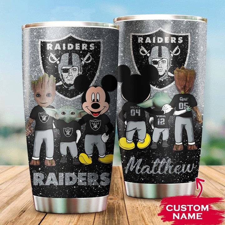 Oakland-Raiders-Grogu-Mickey-Groot-Custom-Name-Tumbler-TB1829 Oakland Raiders Grogu Mickey Groot Custom Name Tumbler TB1829