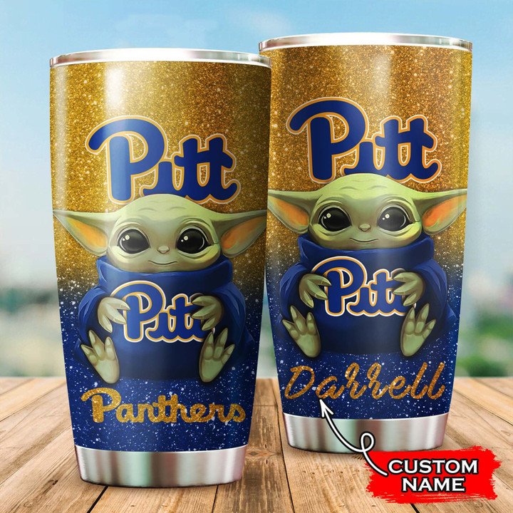 Pittsburgh-Panthers-Baby-Yoda-Custom-Name-Tumbler-TB0574 Pittsburgh Panthers Baby Yoda Custom Name Tumbler TB0574